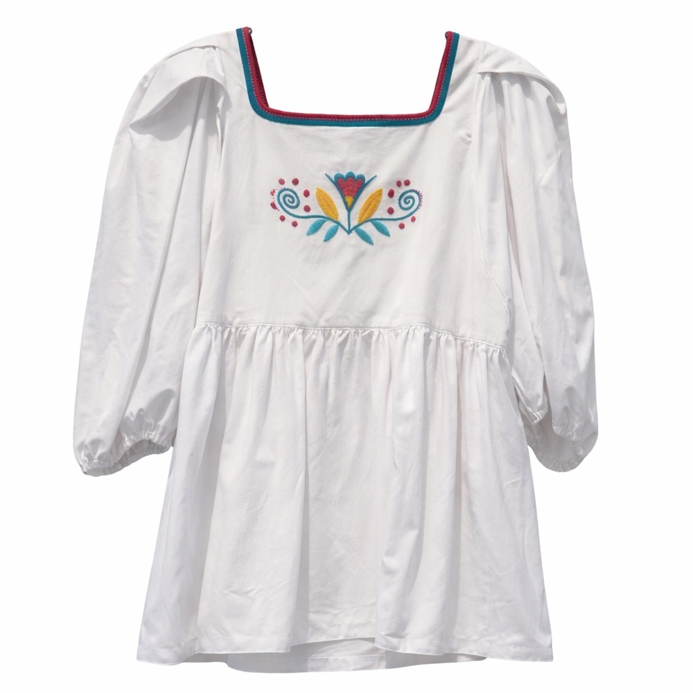 Mi Golondrina Mexico Embroidered Blouse Small White Cotton Folk Top - Picture 2 of 7